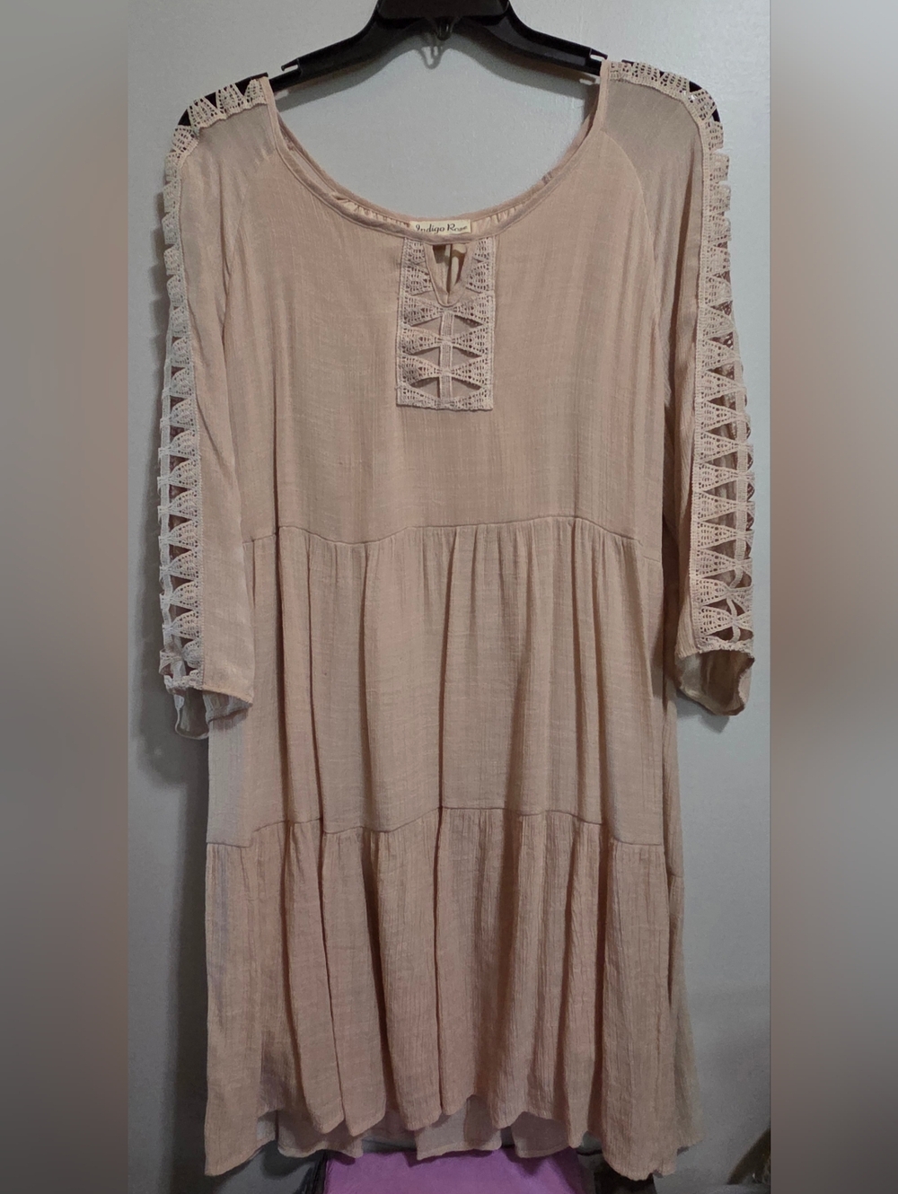 Indigo Rose Cream Crochet-Trim Dress